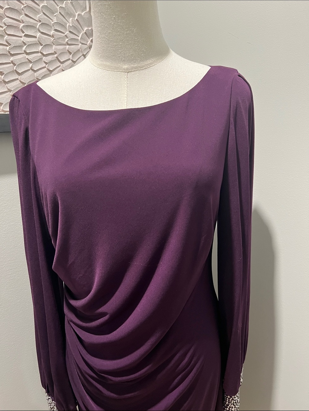 Jessica Howard Deep Purple Long-Sleeve Ruched Cocktail Dress